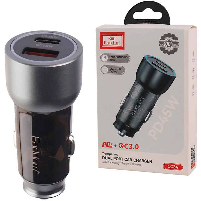 شارژر فندکی 25 وات 2 پورت ارلدام مدل cc34