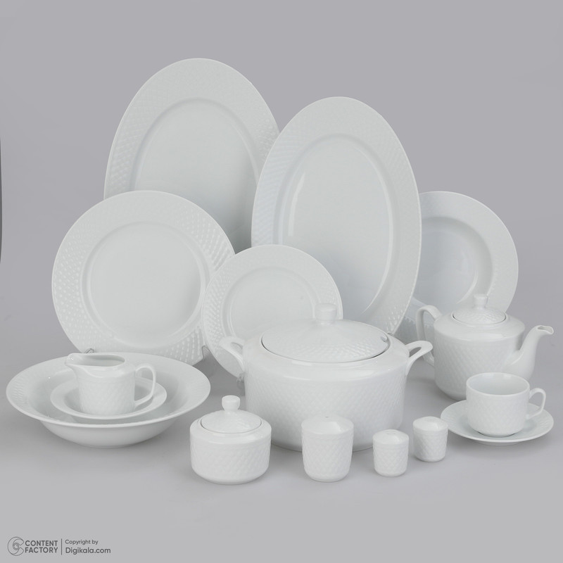 سرویس غذاخوری 102 پارچه چینی زرین ایران سری رادیانس مدل White درجه یک