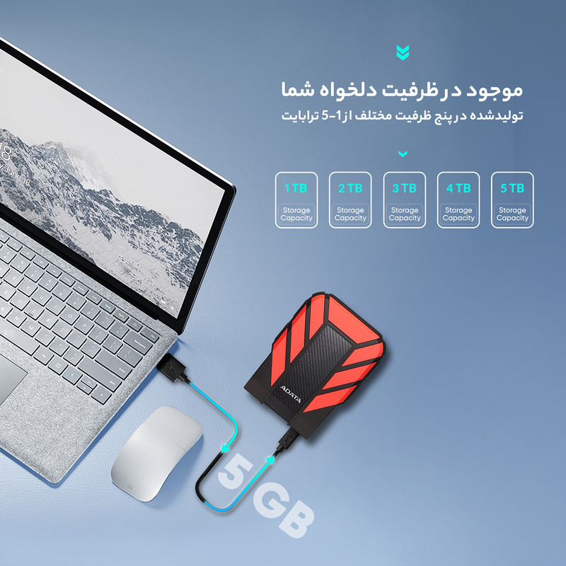 هارد اکسترنال ای دیتا مدل HD710 Pro ظرفیت 1 ترابایت با استاندارد ارتباطی USB 3.2 Gen1