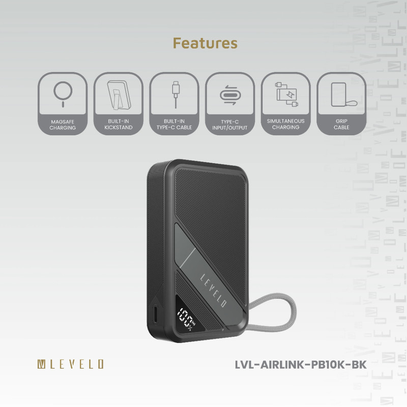 پاوربانک 20 وات لِولو مدل Levelo Airlink ظرفیت 10000 میلی‌آمپرساعت