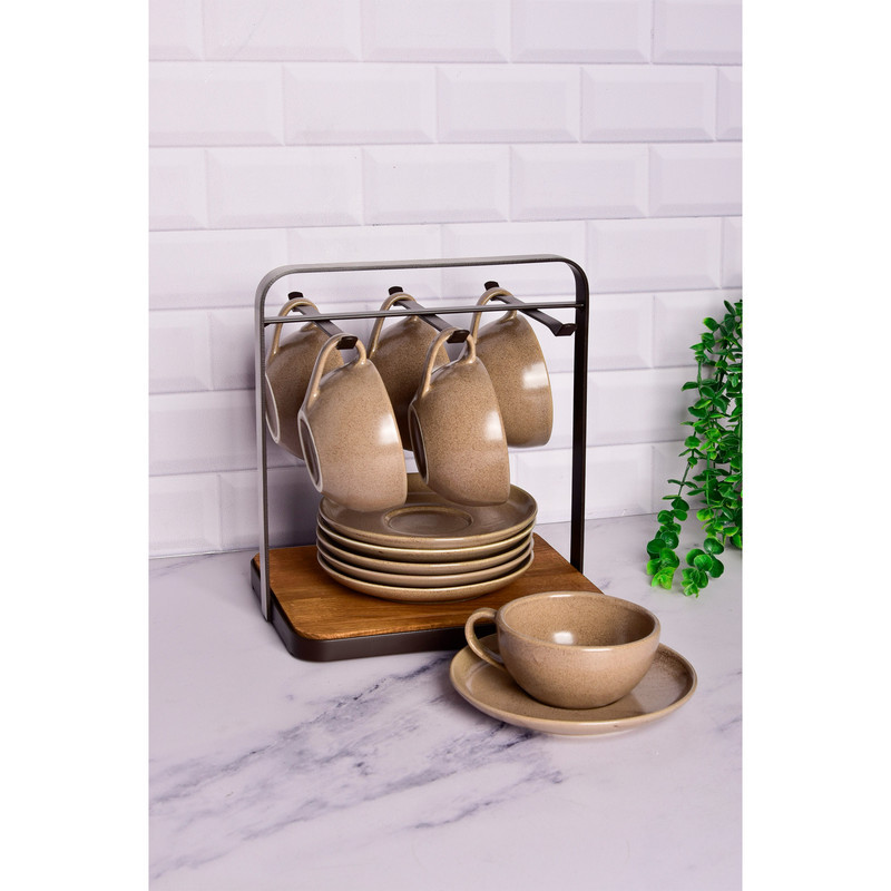 فنجان و نعلبکی بی.وی.کی طرح مجستیک کد 452613 مجموعه 6 عددی همراه با استند