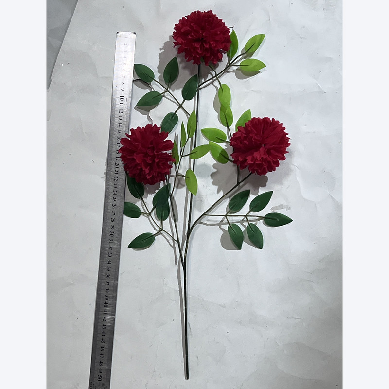 گل مصنوعی مدل بوته داوودی سه گل و برگ مجموعه 3 عددی