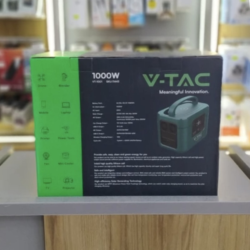 پاور استیشن قابل حمل V-TAC 1000W مدل VT-1001 با ظرفیت باتری ۳۲۸ هزار میلی آمپر ساعت
