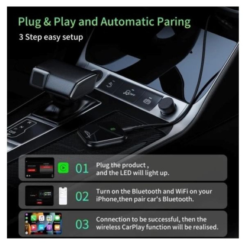 کارپلی و اندروید اتو مدل 2in1 wireless adapter به همراه کابل USB به USB-C و کابل USB-C