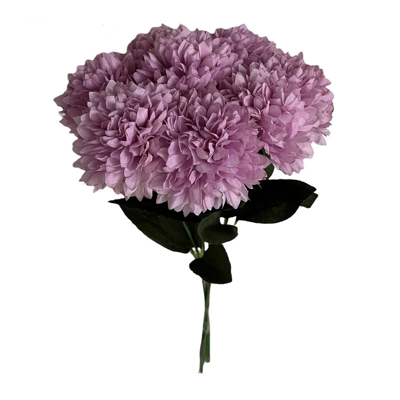 دسته گل مصنوعی گل داوودی شامل 8 شاخه، ارتفاع هر شاخه 44 cm، قطر گل 12 cm، جنس پارچه‌ای و قابل شستشو