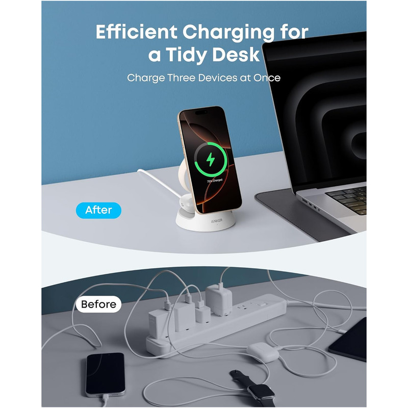 شارژر بی سیم 15 وات انکر مدل MagGo 3in1 A25M4
