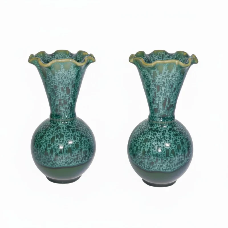 گلدان دکوری سفالی مدل شره‌ای پایه‌دار ضدآب با لعاب نفوذی، ابعاد 6×6×18 سانتی‌متر، وزن 300 گرم، مجموعه 2 عددی
