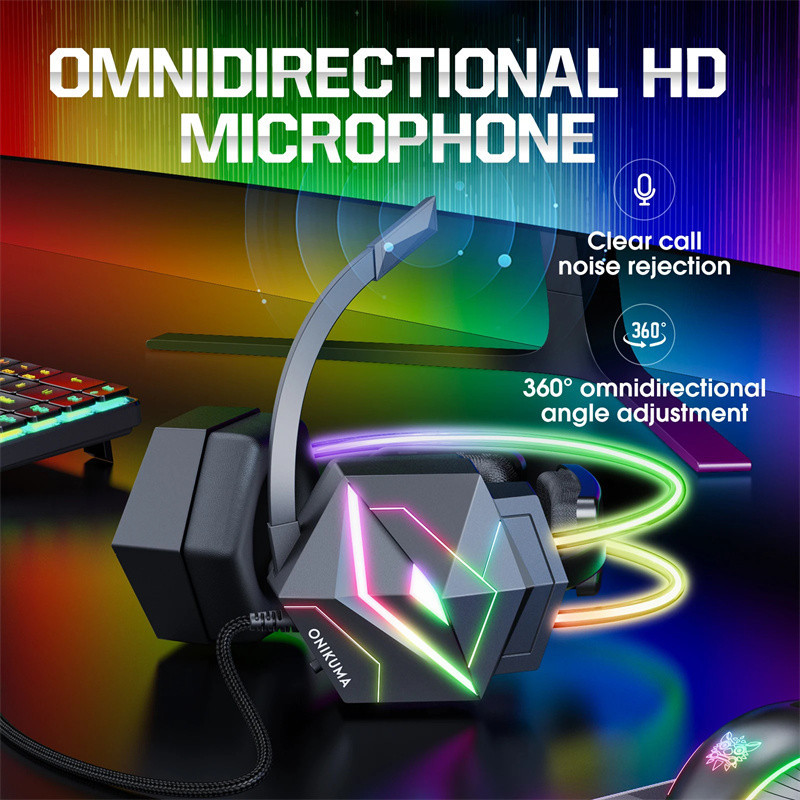 هدست گیمینگ ‌ برند اونیکوما مدل X20 با نویز کنسلینگ میکروفون، درگاه شارژ USB، دارای نورپردازی RGB، طراحی ارگونومیک و پدهای نرم و راحت
