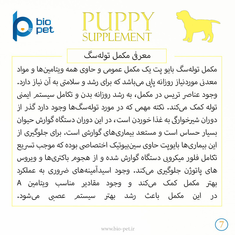 پودر مکمل توله سگ بایو پت مدل Puppy وزن 400 گرم