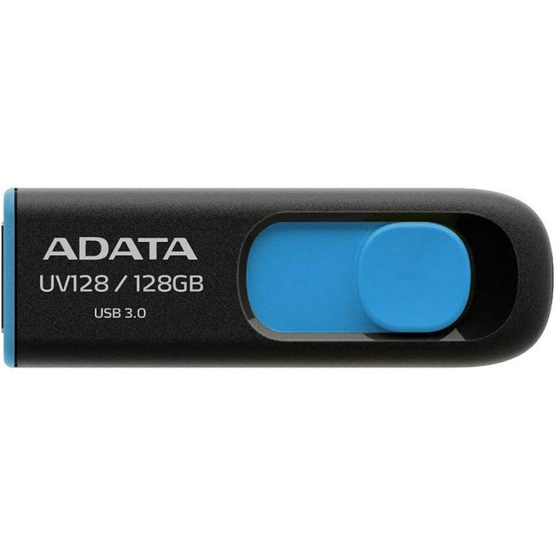 فلش مموری کشویی ای‌دیتا مدل DashDrive UV128 ظرفیت 128GB، رابط USB 3.0 با سرعت خواندن 90 و نوشتن 40 مگابایت بر ثانیه، طراحی بدون درپوش و بدنه مات ضدخش و گردوغبار