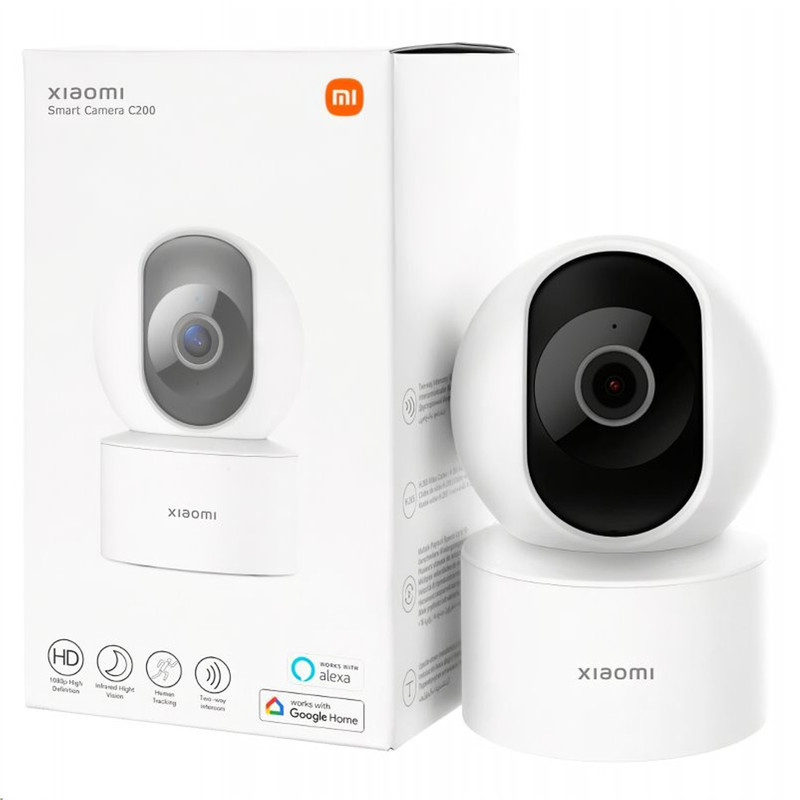 دوربین مداربسته تحت شبکه شیائومی مدل C200-MJSXJ14CM، کیفیت 1080P، اتصال بی‌سیم WiFi 2.4 گیگاهرتز، پشتیبانی از کارت حافظه تا 256 گیگ، چرخش 180 درجه هوشمند، قابلیت نصب رومیزی و دیواری، پشتیبانی از اپلیکیشن MiHome و دستیار صوتی Alexa و Google Assistant