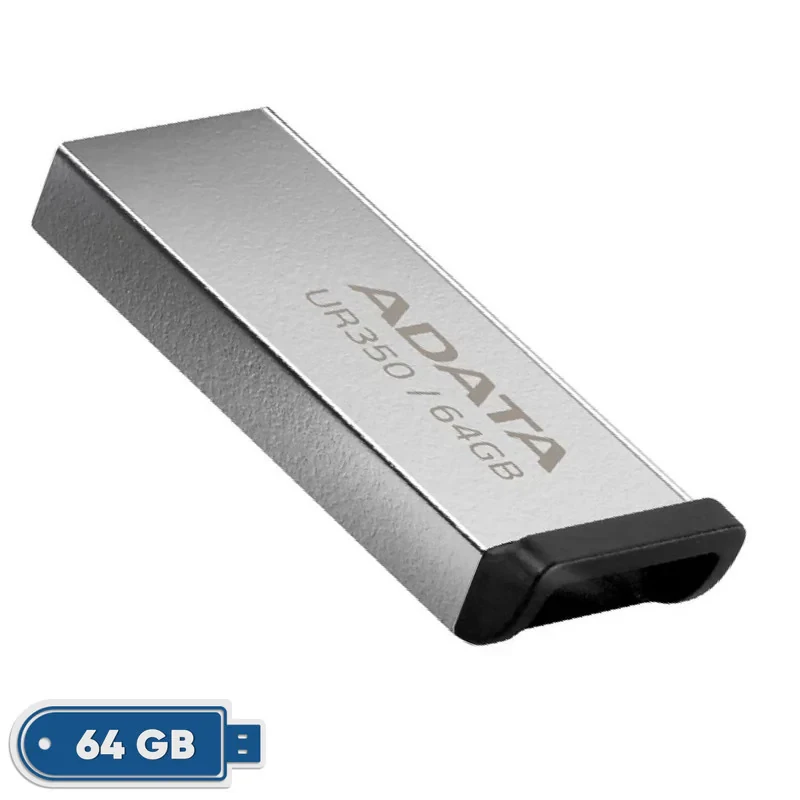 فلش مموری ای دیتا مدل UR350 ظرفیت 64 گیگابایت با رابط USB 3.2 Gen1، سرعت انتقال 100 مگابایت بر ثانیه، بدنه فلزی مقاوم، سازگار با ویندوز، مک، لینوکس و بدون نیاز به نصب درایور