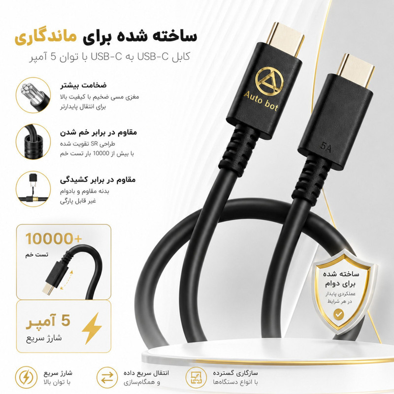 شارژر دیواری ۲۵ وات اتوبات مدل SuperFast-25w به همراه کابل USB-C