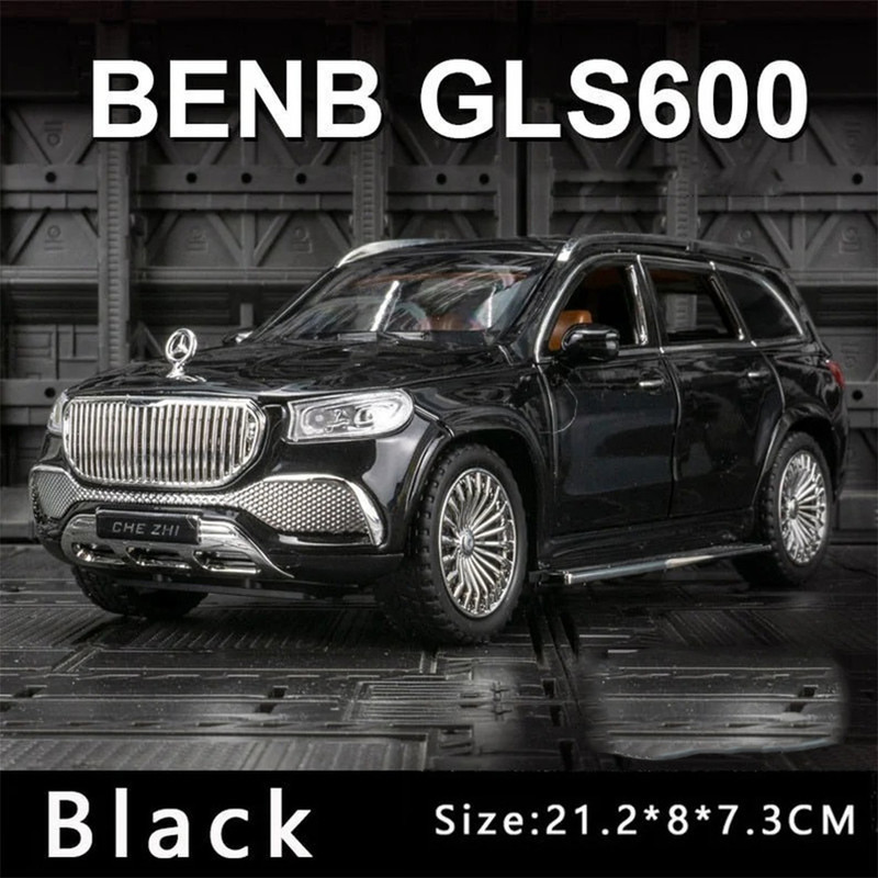 ماکت ماشین بازی فلزی شاسی‌بلند بنز GLS600 مقیاس 1:24 با طراحی دقیق، چراغ‌دار، دارای صدا و حرکت جلو و عقب