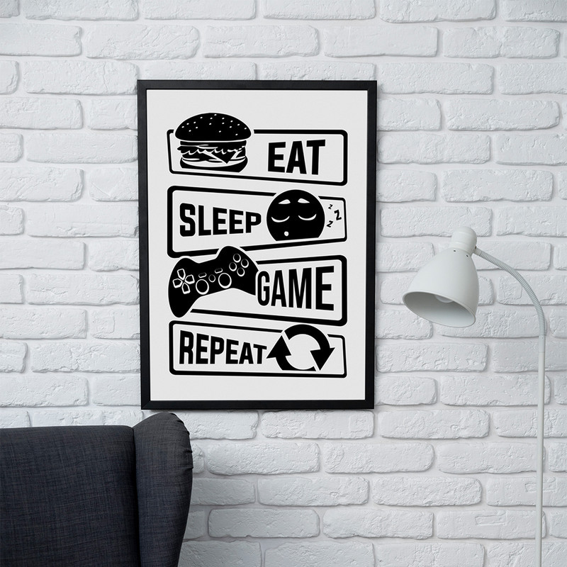 تابلو دیواری مدل گیمینگ طرح  Eat Sleep Game Repeat کد FD290