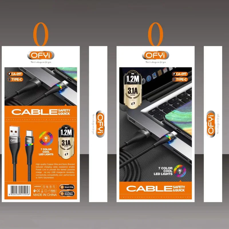 کابل تبدیل USB به USB-C اوفی مدل CA-09T LED 6A طول 1.2 متر