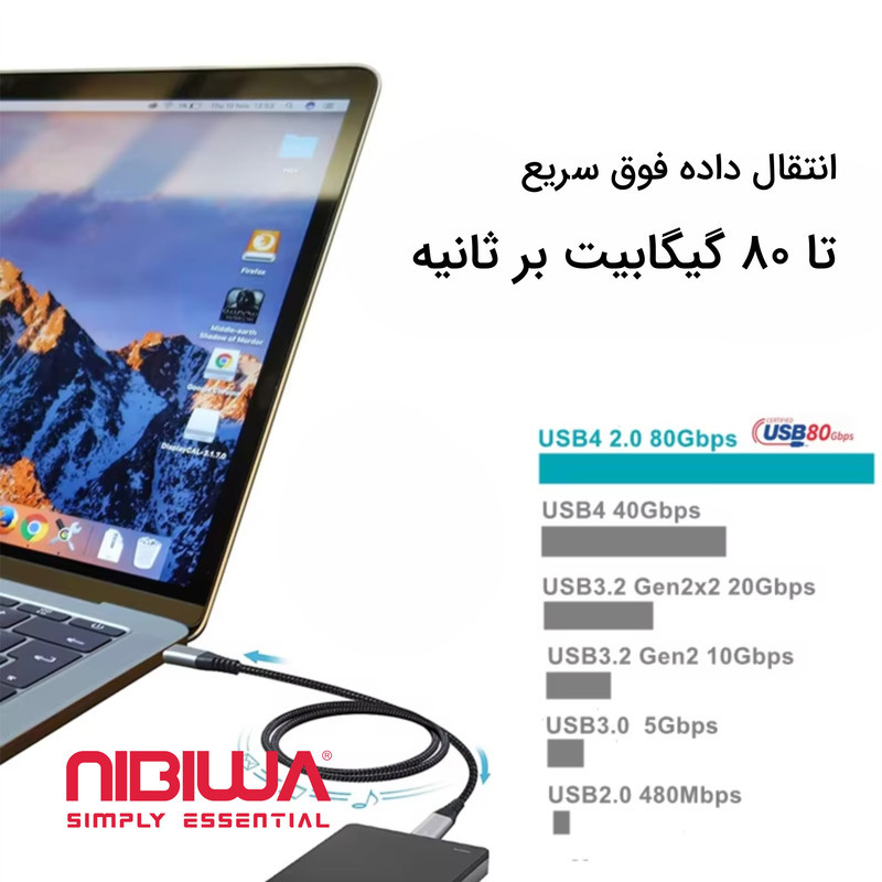 کابل USB-C نیبیوا مدل USB4 V2 ThunderBolt 5 طول 1 متر