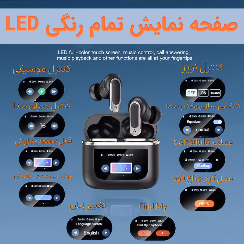 هدفون بلوتوثی لوکسار مدل V8 دارای نویز کنسلینگ فعال (ANC) و نویز کنسلینگ میکروفون (ENC)، درگاه شارژ UBC Type-C، دارای نمایشگر روی محفظه شارژ
