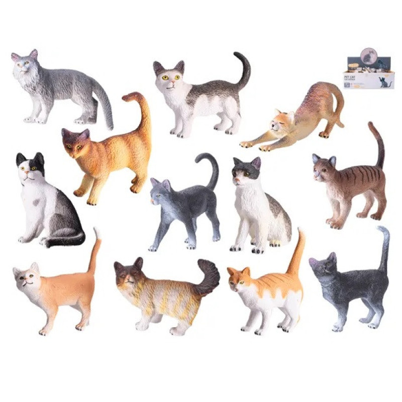 فیگور مدل گربه طرح PET کد CA952 ارتفاع 8 سانتی‌متر مجموعه 12 عددی