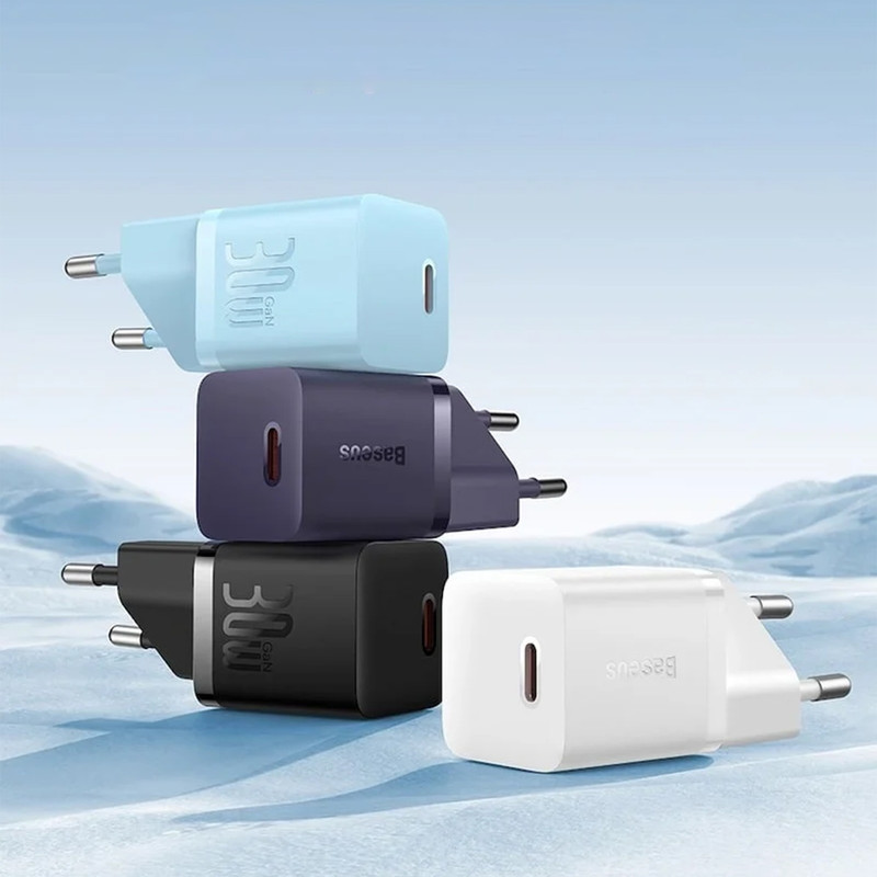 شارژر دیواری 30 وات بیسوس مدل GAN5 mini 30W به همراه کابل تبدیل USB-C