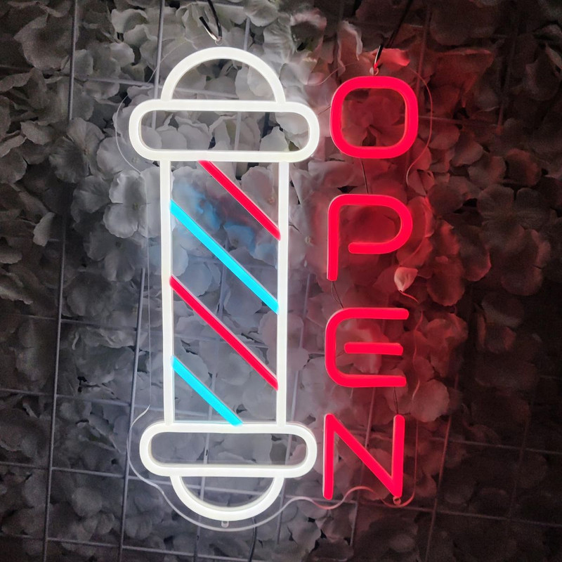 چراغ نئونی طرح Barbershop OPEN کد BA40X25