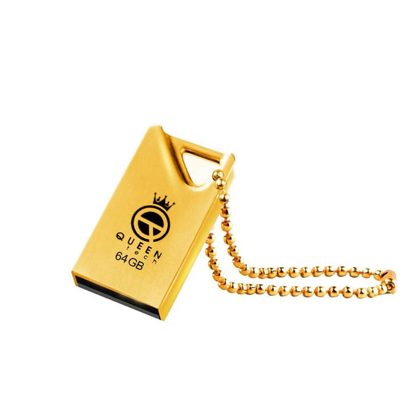 فلش مموری کوئین تک مدل GLINK ظرفیت 64 گیگابایت با رابط USB 2.0، بدنه فلزی مقاوم در برابر آب و ضربه، طراحی فشرده و زنجیر محافظ، سرعت انتقال 30 مگابایت بر ثانیه، سازگار با انواع سیستم‌عامل‌ها و دستگاه‌های USB