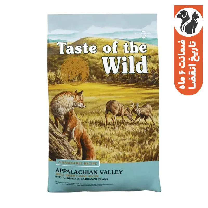 غذای خشک سگ بالغ تیست آف ویلد مدل Appalachian Valley Canine Recipe نژاد کوچک با طعم گوشت گوزن و لوبیا گاربانزو وزن 2 کیلوگرم
