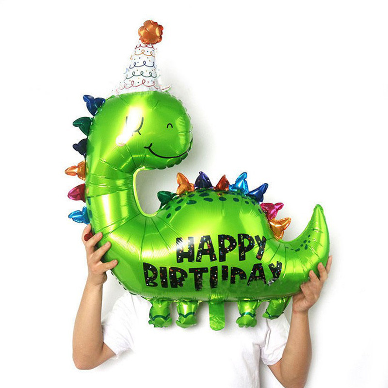 بادکنک فویلی لاکی بالونز مدل دایناسور کلاه دار طرح Happy Birthday کد 1218