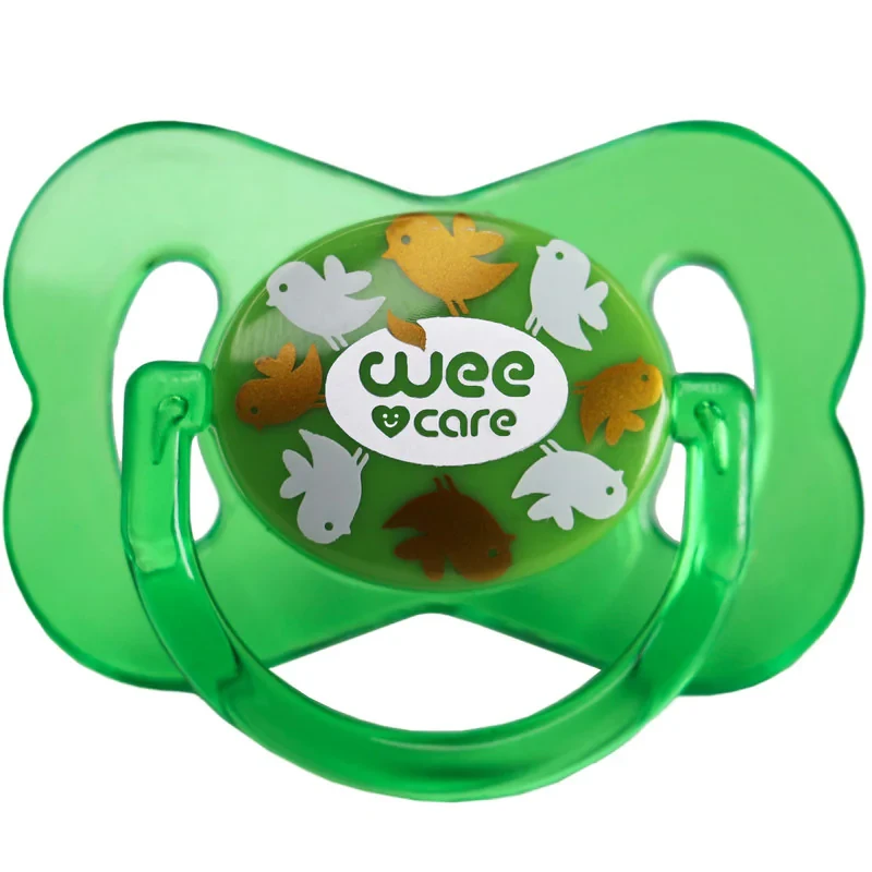 پستانک ارتودنسی وی کر مدل دربدار دسته دار شفاف چاپدار پروانه ای سایز +12 ماه کد P129