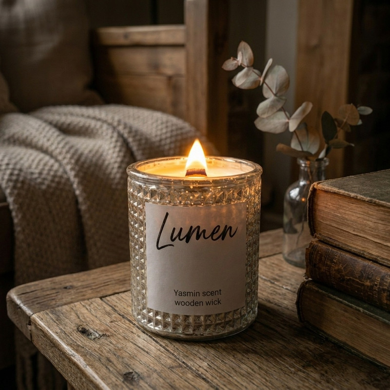 شمع دست‌ساز معطر مدل lumen با رایحه گل یاسمن زمان اتمام ۳۰ ساعت