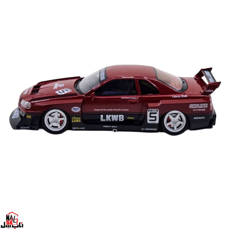 ماکت ماشین ناب سل مدل نیسان جی تی آر اسکای لاین فلزی رالی مسابقه ای اسپرت موزیکال چراغدار NISSAN SKYLINE GTR1:24 NAAB001