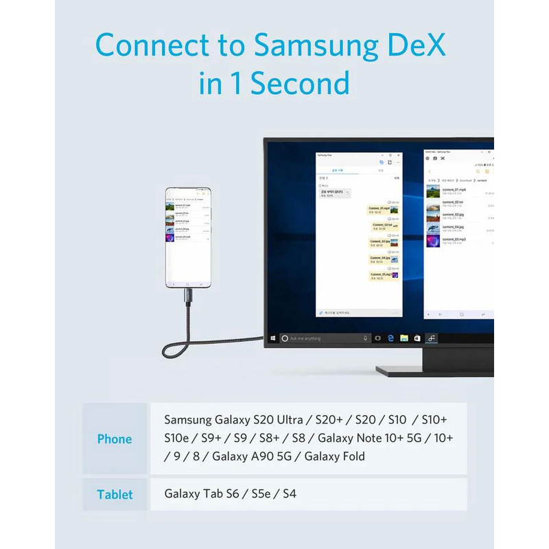 کابل تبدیل HDMI به USB-C انکر مدل Nylon 4K طول 1.8 متر