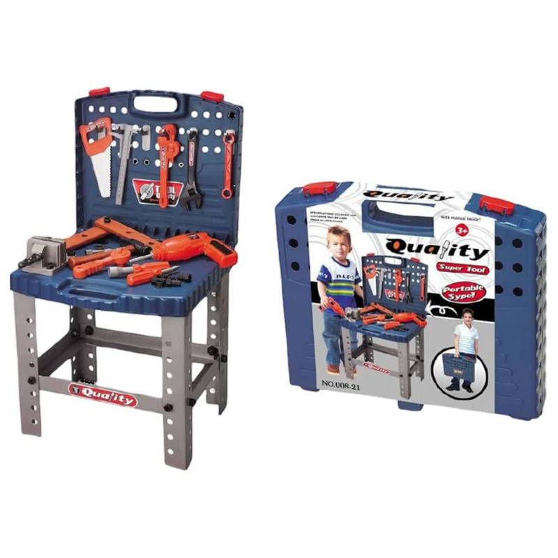 ست اسباب بازی ابزار ناب سل مدل چمدانی میز کار نجاری  به همراه دریل باتری خور Quality Super Tool – Portable Type