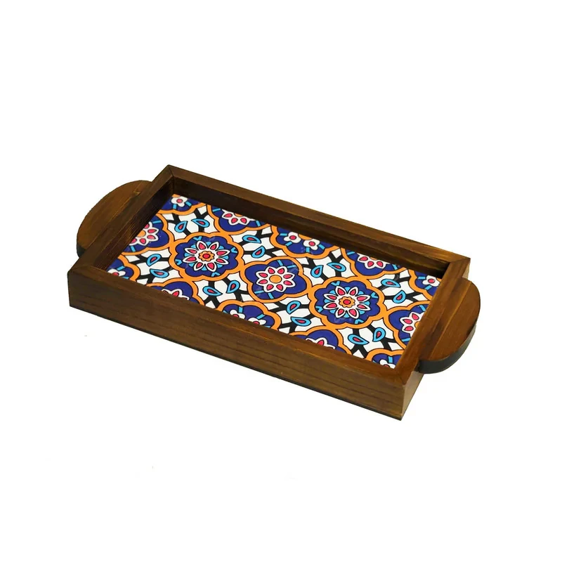 سینی دسته دار مدل چوبی سرو قهوه کد B4.2.22 سایز 12*25 سانتی متر
