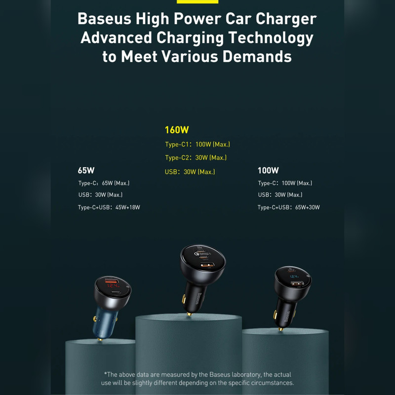 شارژر فندکی باسئوس مدل Multi-port Fast Charge 160W به همراه کابل تبدیل Usb-c