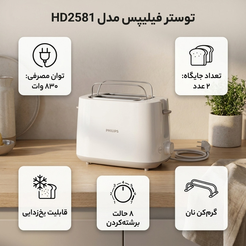 توستر فیلیپس مدل HD2581 830W