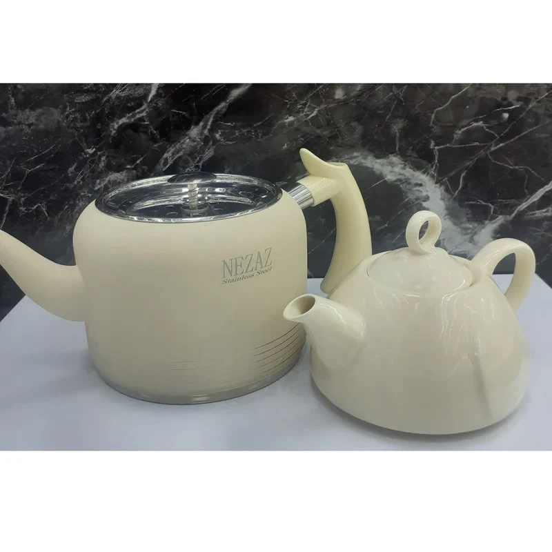 ست کتری و قوری نزاز مدل لوله دار طرح رنگی