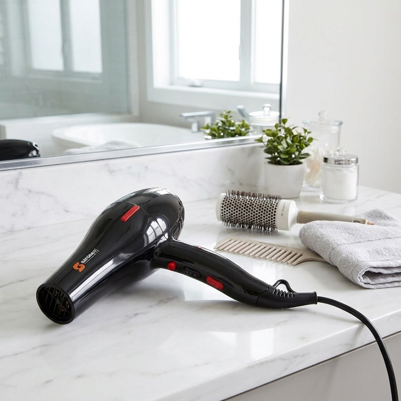 سشوار حرفه‌ای 2000 وات سايونا مدل SY-1300، موتور AC، وزن 700 گرم، دارای سری متمرکز‌کننده باریک، متمرکز‌کننده پهن با ویژگی صاف‌کنندگی، حجم‌دهندگی، با قابلیت باد سرد