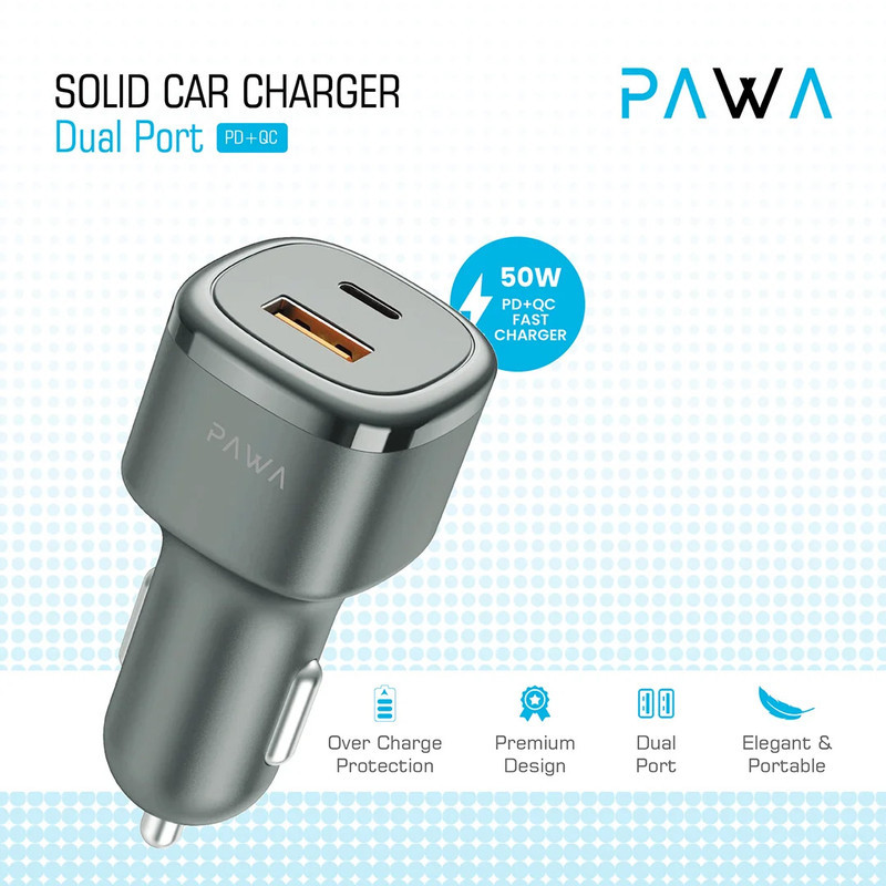 شارژر فندکی 50 وات پاوا مدل PW-CC50QC-GY