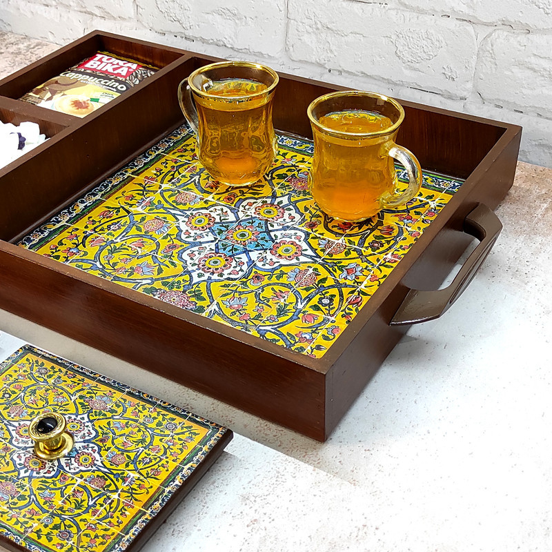سینی چوبی رزینی مدل نوش نگار کد34