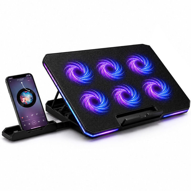 پایه خنک‌کننده لپ‌تاپ لوتوس مدل GF216-RGB-MOBILE STAND دارای شش عدد فن مناسب برای لپ تاپ‌های 14 تا 17 اینچی