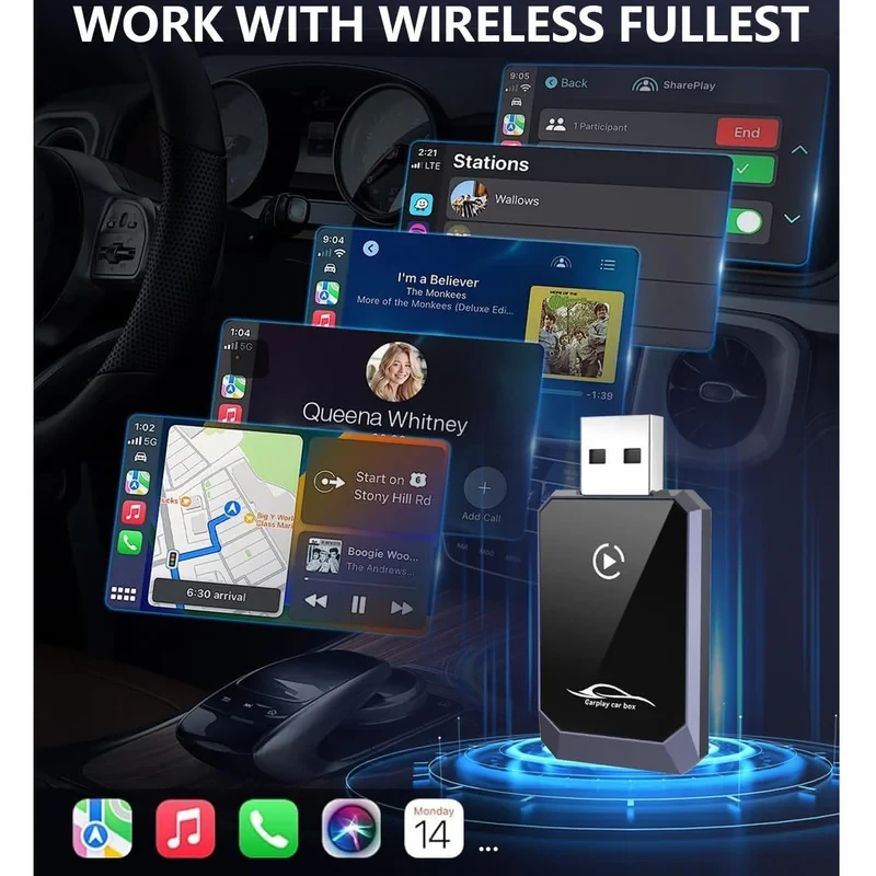 کارپلی و اندروید اتو مدل Wireless CarPlayAndroid Auto Q1Y به همراه مبدل USB به USB-C