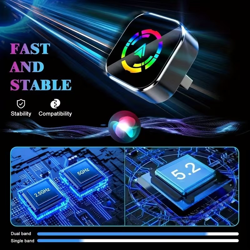 کارپلی و اندروید اتو مدل Wireless CarPlayAndroid Auto Q1A به همراه مبدل USB به USB-C