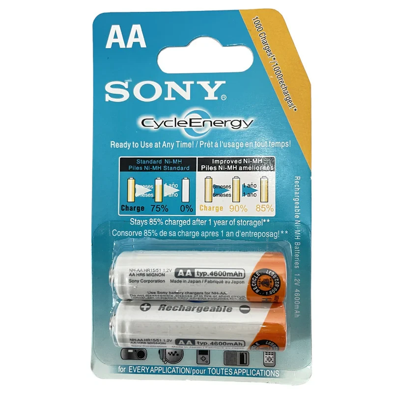 باتری قلمی قابل شارژ سونی مدل NH-AA HR1551 ظرفیت 4600 میلی آمپر ساعت بسته 2 عددی