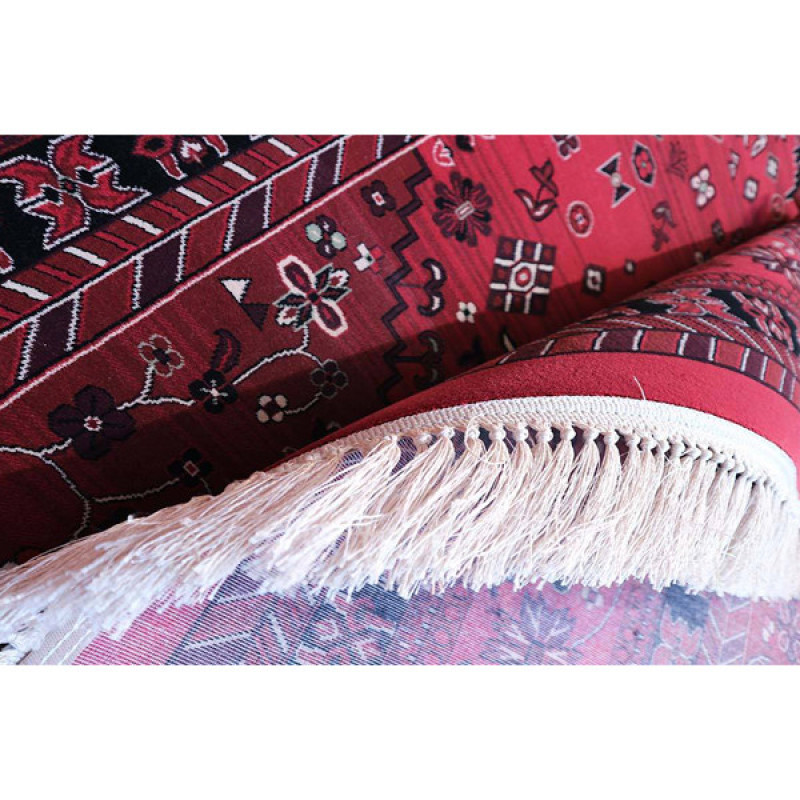 فرش ماشینی ساتراپی طرح بلوچ 6 رنگ زمینه اناری