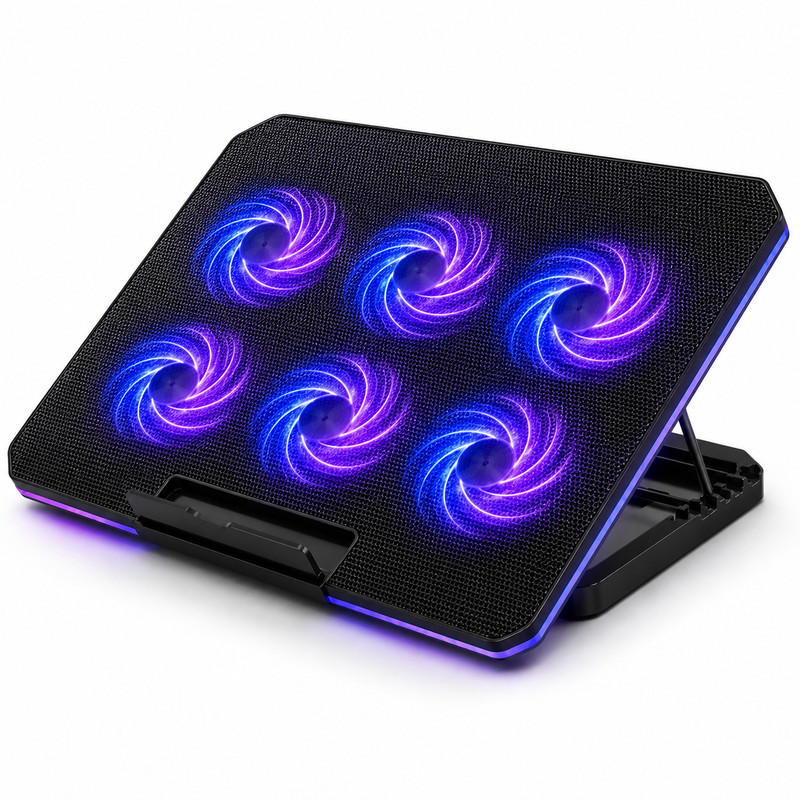 پایه خنک‌کننده لپ‌تاپ لوتوس مدل GF216-RGB-MOBILE STAND دارای شش عدد فن مناسب برای لپ تاپ‌های 14 تا 17 اینچی
