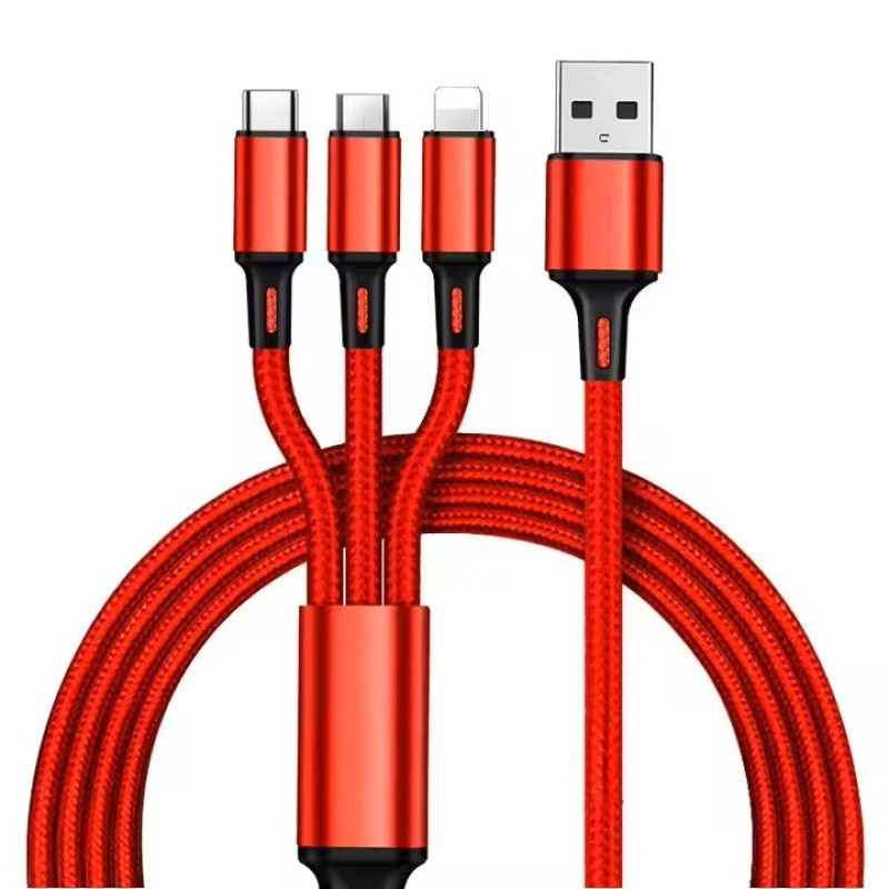 کابل تبدیل USB به micro USB  لایتنینگ  USB-C مدل best 3in1 طول 1.2 متر