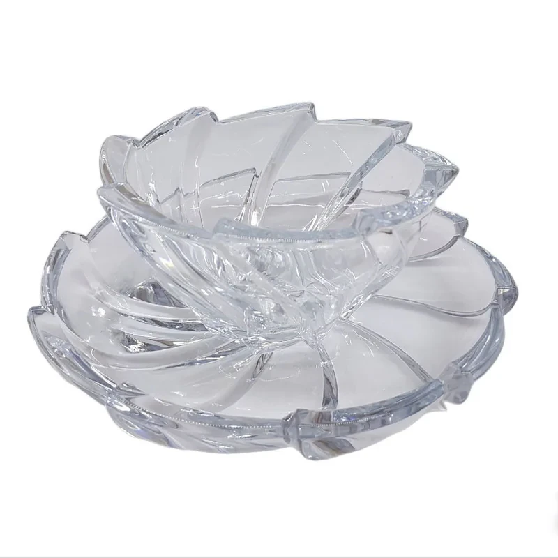 ظرف پیش‌دستی و پیاله ساکورا مدل الینور مجموعه 12 عددی شفاف مناسب پذیرایی میوه و شیرینی 18 سانتی‌متر