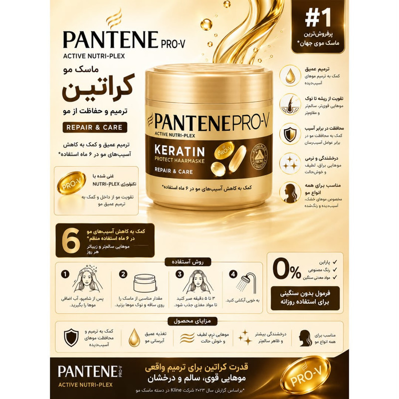 ماسک مو ترمیم کننده پنتن مدل Repair Care مناسب برای انواع مو حجم 300 میلی لیتر