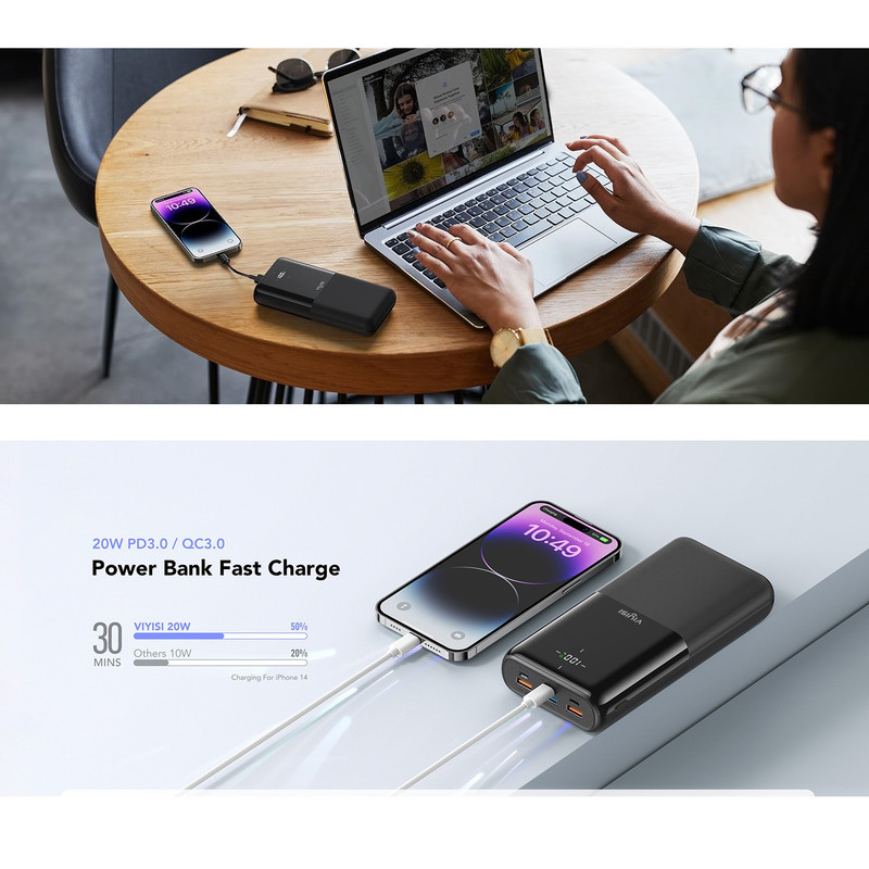 پاوربانک 12 وات وییسی مدل G3015 ظرفیت 30000 میلی‌آمپرساعت به همراه کابل USB-C